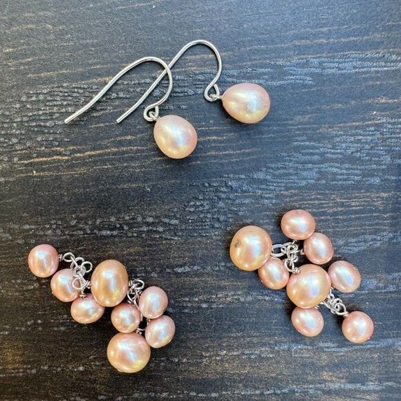 HONORA Sterling Silver Pink Pearl Cluster NECKLACE & Drop Earrings 16" - 19" - Picture 7 of 14